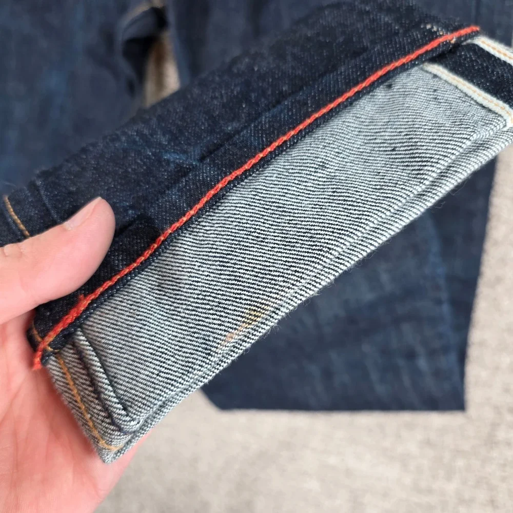 Gustin Mens Raw Selvedge 28x34 Denim Jeans Slim Fit Dark Wash Indigo Made in USA